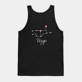 Virgo Zodiac Constellation in Rainbow Pastels - Black Tank Top